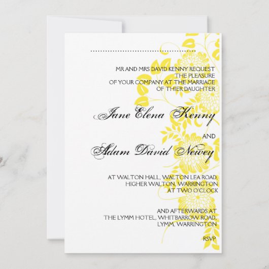 Gelbe Hochzeit Einladung (Rückseite)