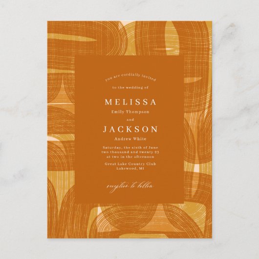 Gelbe Hochzeit in Retro-Bögen und -Gewölben Postkarte (Vorderseite)