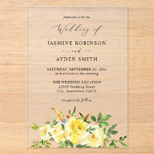 Gelbe Hochzeit mit Blumen Acryleinladungen