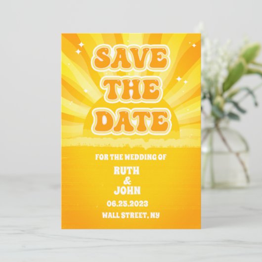 Gelbe Hochzeit ohne Foto - das Datum speichern Save The Date (Stehend Vorderseite)