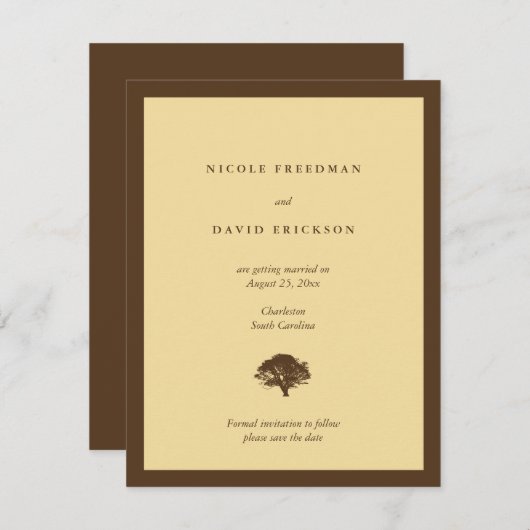Gelbe Hochzeitsankündigung Eichenbaum Save the Dat Einladung (Vorne/Hinten)