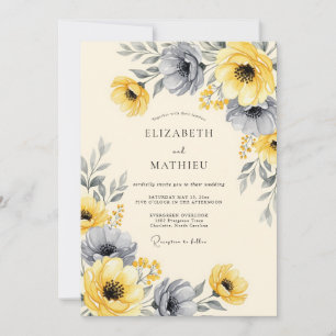 Gelbe Holzkohle auffällige florale Hochzeit Einladung