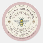 Gelbe Honigbiene-Honig-Etikett Imker Rose Border Runder Aufkleber (Vorderseite)