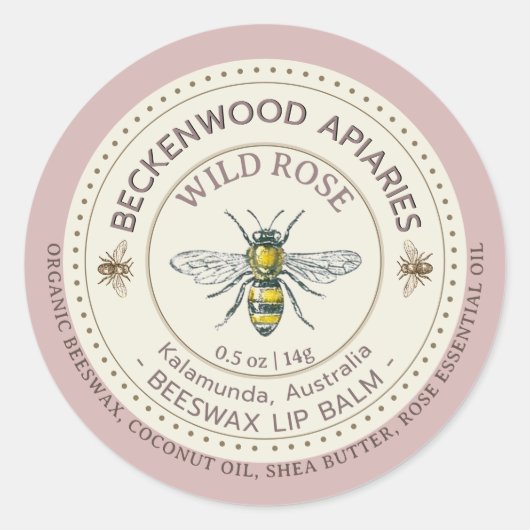 Gelbe Honigbiene-Honig-Etikett Imker Rose Border Runder Aufkleber (Vorderseite)