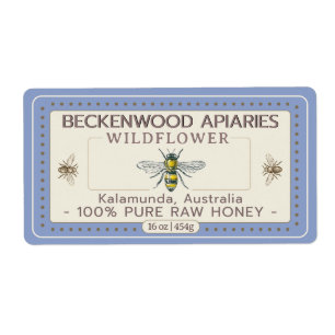 Gelbe Honigbiene Label Apiary Blue Border