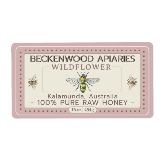 Gelbe Honigbiene Label Apiary Rose Border (Vorne)