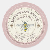 Gelbe Honigbiene Lip Balm Etikett Rose Grenze Runder Aufkleber (Vorderseite)