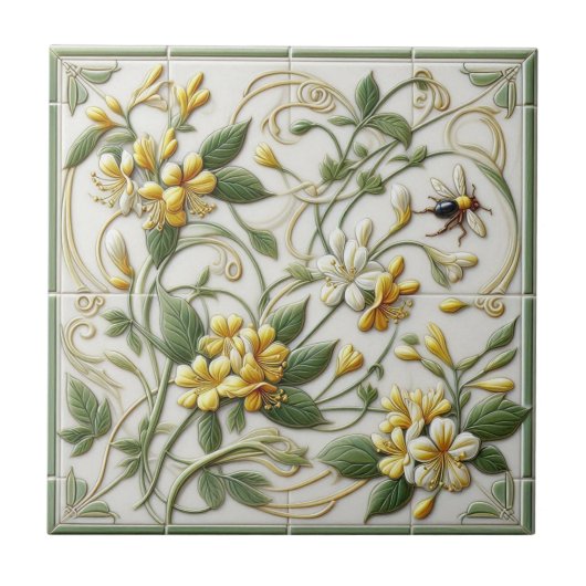 Gelbe Honigsuckle und Blume Dekorative Tile-1 Fliese (Vorderseite)