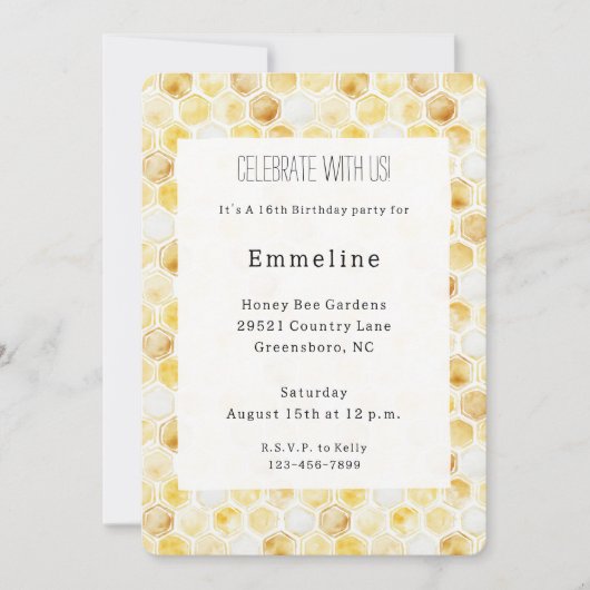 Gelbe Honigwabe Geburtstag Einladung (Vorderseite)