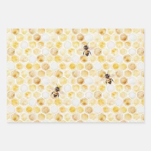 Gelbe Honigwabe Geburtstag Geschenkpapier Set (Vorderseite)