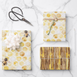 Gelbe Honigwabe Geburtstag Geschenkpapier Set