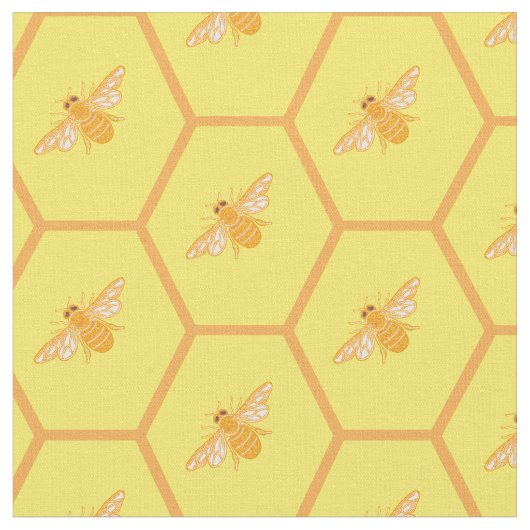 Gelbe Honigwabe mit Honigbienen Stoff (Nahaufnahme)