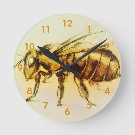 Gelbe Hornet-Bienenstube, realistische Skizze Runde Wanduhr (Vorderseite)