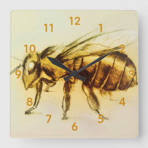 Gelbe Hornissen-Bienen-Quadrat-Uhr, realistische Quadratische Wanduhr
