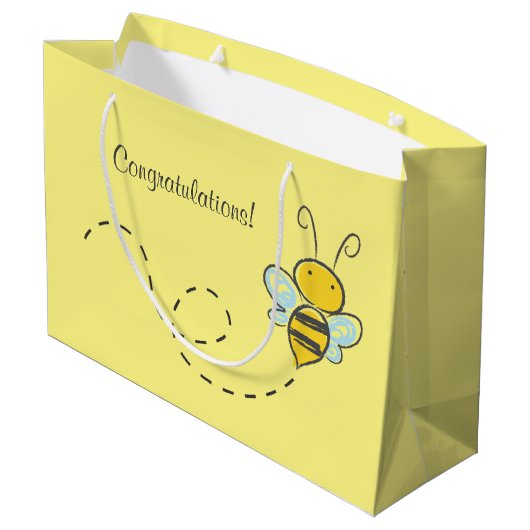 Gelbe Hummel Große Geschenktüte (Rückseite Schrägansicht)