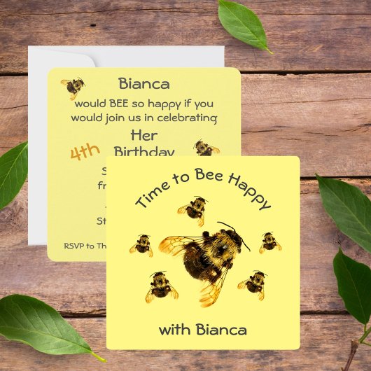 Gelbe Hummeln Zeit, um glücklich zu sein Geburtsta Einladung