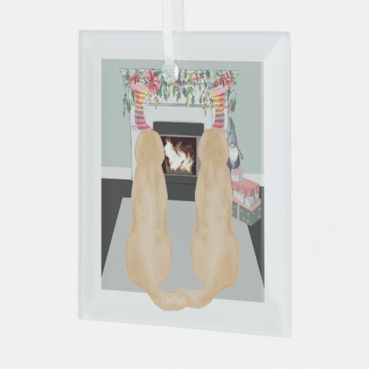 Gelbe Hunde in der Weihnachtsszene Ornament Aus Glas (Vorderseite links)