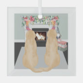 Gelbe Hunde in der Weihnachtsszene Ornament Aus Glas (Vorderseite)