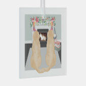 Gelbe Hunde in der Weihnachtsszene Ornament Aus Glas (Vorderseite Rechts)