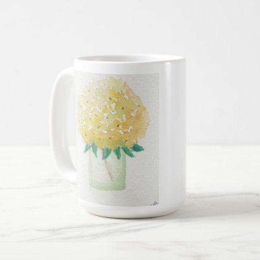 Gelbe Hydrangeas in einer Vase Kaffeetasse (Vorderseite Links)