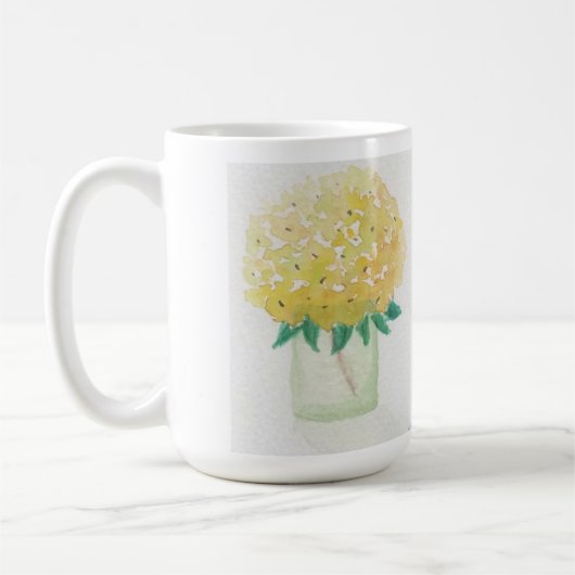 Gelbe Hydrangeas in einer Vase Kaffeetasse (Links)