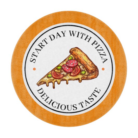 Gelbe Illustration Circle Pizza Cutting Board Schneidebrett (Vorderseite)