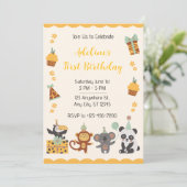 Gelbe Illustration zum ersten Geburtstag Einladung (Stehend Vorderseite)