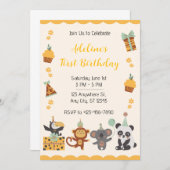 Gelbe Illustration zum ersten Geburtstag Einladung (Vorne/Hinten)