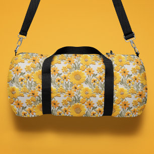 Gelbe Imitate bestickt mit floralen Mustern Duffle Bag