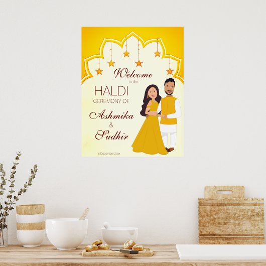 Gelbe indische Grenze für das gemeinsame haldi-Beg Poster (Küche)