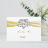Gelbe Infinity Heart Wedding Table Platzkarte (Stehend Vorderseite)