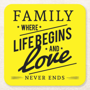 Gelbe Inspirierende Typografie-Familien-Quote Rechteckiger Pappuntersetzer