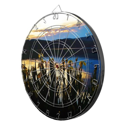 Gelbe Iris am Ufer des Arrowhad-Sees Dartscheibe (Vorderseite rechts)