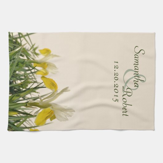 Gelbe Iris auf Creme Geschirrtuch (Horizontal)