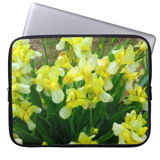 Gelbe Iris-Blume-Patrone Laptopschutzhülle (Vorderseite)