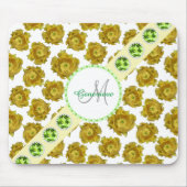 Gelbe Kakteen Blume auf Weiß, Edelsteinen und Perl Mousepad (Vorne)