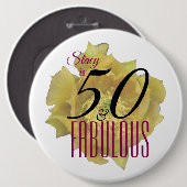 Gelbe Kaktus Blume 50 und fabelhafter Geburtstag Button (Vorne & Hinten)