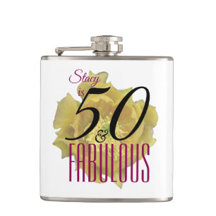 Gelbe Kaktus Blume 50 und fabelhafter Geburtstag Flachmann