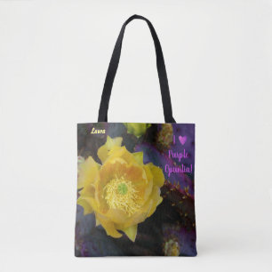 Gelbe Kaktus Blume / Lila Prickly Birne / AZ / Tasche