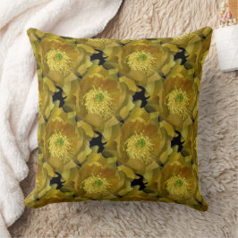 Gelbe Kaktus Blume Wiederholung Muster auf Schwarz Kissen