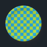 Gelbe Kalkgrün und Türkis Pappteller<br><div class="desc">Abstrakte digitale Kunst von Kalkgrün und Türkis Quadraten in einer karierten Formation.</div>