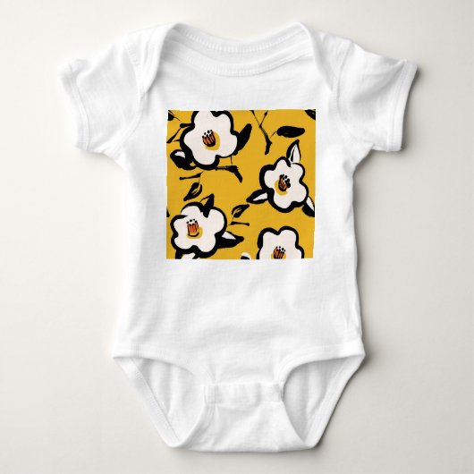 Gelbe Kamelie, skizzenhaft, blumenreich Vintag. Baby Strampler (Vorderseite)