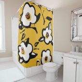 Gelbe Kamelie, skizzenhaft, blumenreich Vintag. Duschvorhang (Beispiel)