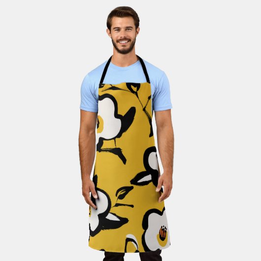 Gelbe Kamelie, skizzenhaft, blumenreich Vintag. Schürze (Getragen)