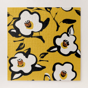 Gelbe Kamelie, skizzenhaftes florales Vintage-Must Puzzle