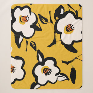 Gelbe Kamelie, skizzenhaftes florales Vintage-Must Sherpadecke