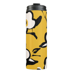 Gelbe Kamelie, skizzenhaftes florales Vintage-Must Thermosbecher