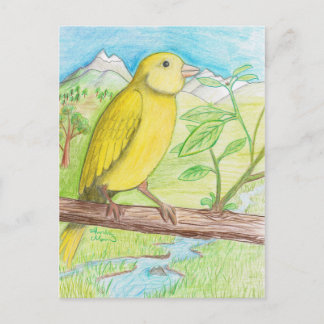 Gelbe Kanarienvogel auf der Wiese Postkarte