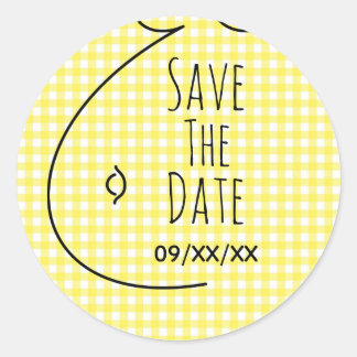 Gelbe Karierte Baby-Bump Babydusche Save the Date Runder Aufkleber