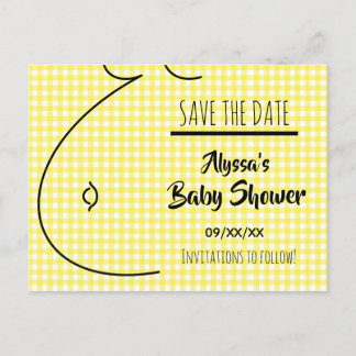 Gelbe karierte Baby-Stoß-Baby-Dusche Save the Date Ankündigungspostkarte